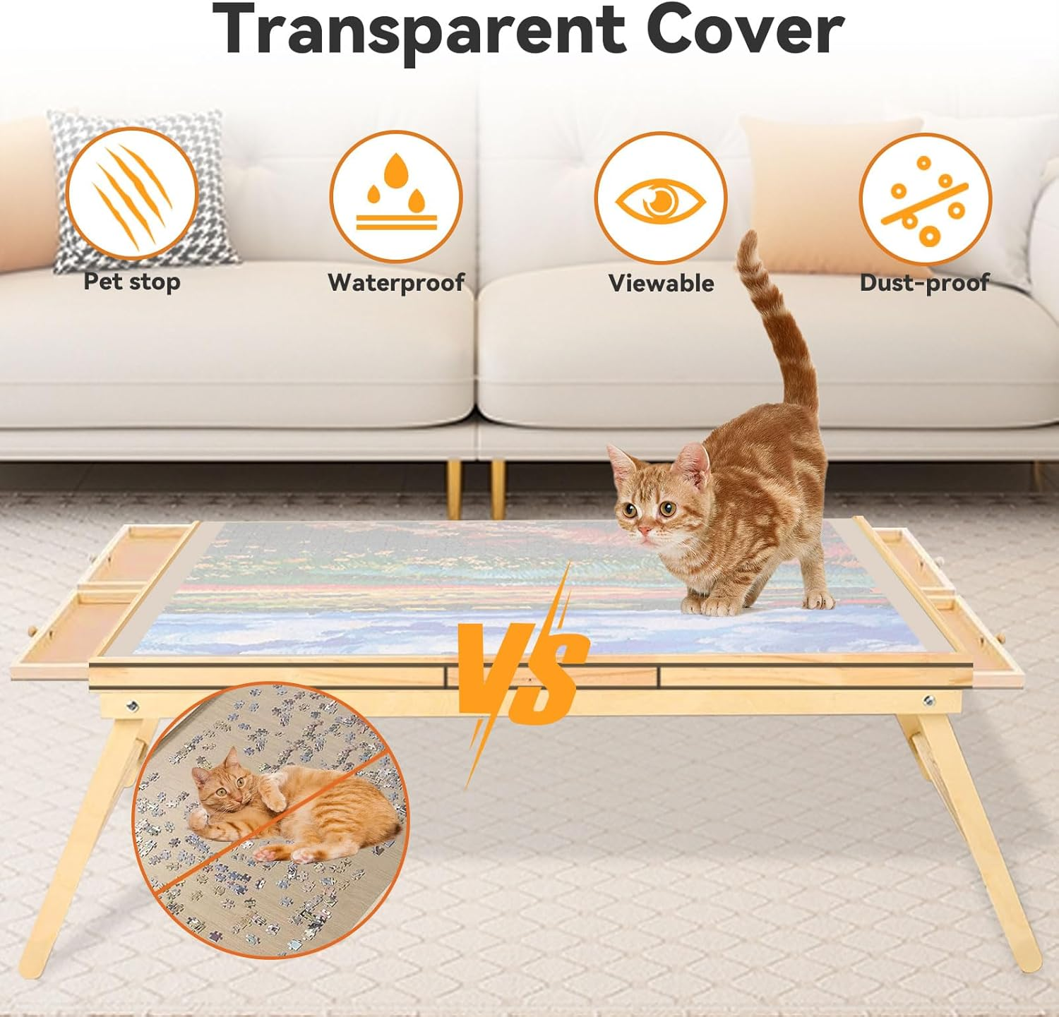 1500 Piece Puzzle Table with 6 Drawers, Foldable Puzzle Board with Legs Portable Puzzle Table Jigsaw Puzzle Board Cover Wooden Jigsaw Board for Adults Ideal Puzzles Lovers image number 6