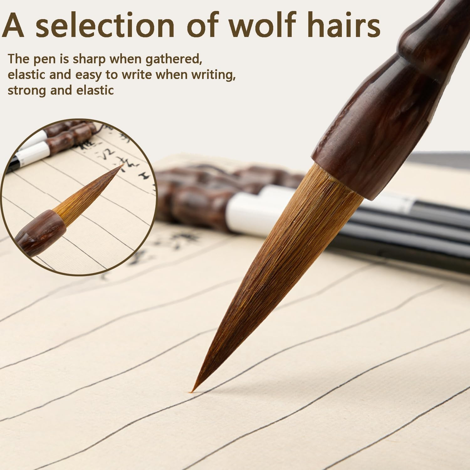 4 Pcs Traditional Chinese Calligraphy Brush Gift Set, Professional 4 Size Writing Drawing Chinese Ink Brush, Art Sumi Brushes for Ink Painting, Running Script, Regular Script, Cursive (4) image number 3