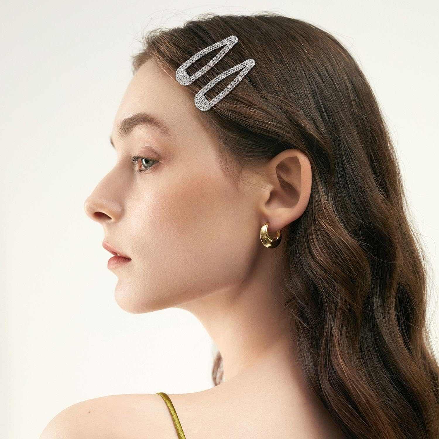 2 Pieces Rhinestone Hair Clips with 2 Pieces Rhinestone Hair Ties Teardrop Side Clips Glitter Pony Hair Accessories Duck Bill Hair Clips Girls Hair Accessories image number 5