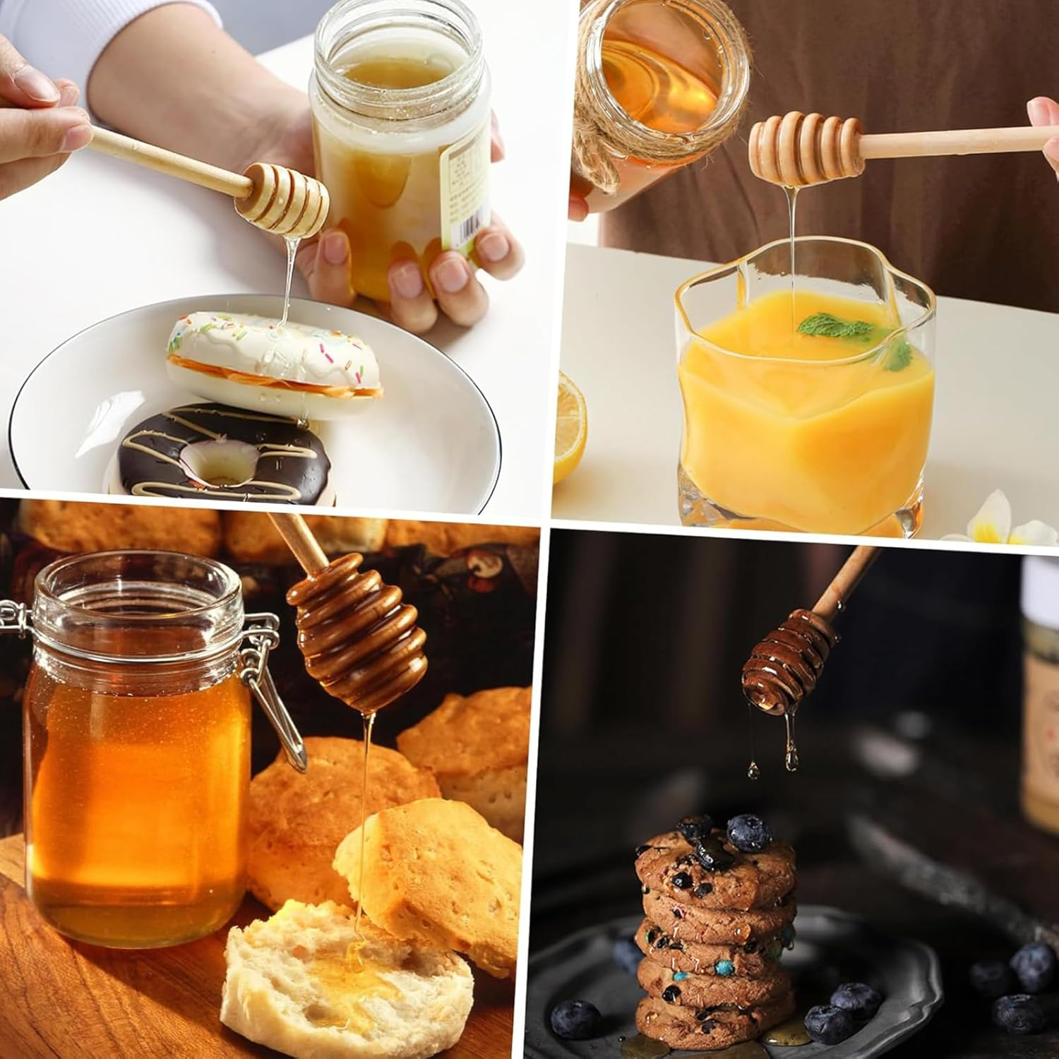 4PCS 16Cm Wooden Honey Dipper Set, Natural Wood Stirring Sticks for Honey, Syrup & Jam Dispensing, round Handle Honey Mixer & Drizzling Tool image number 5