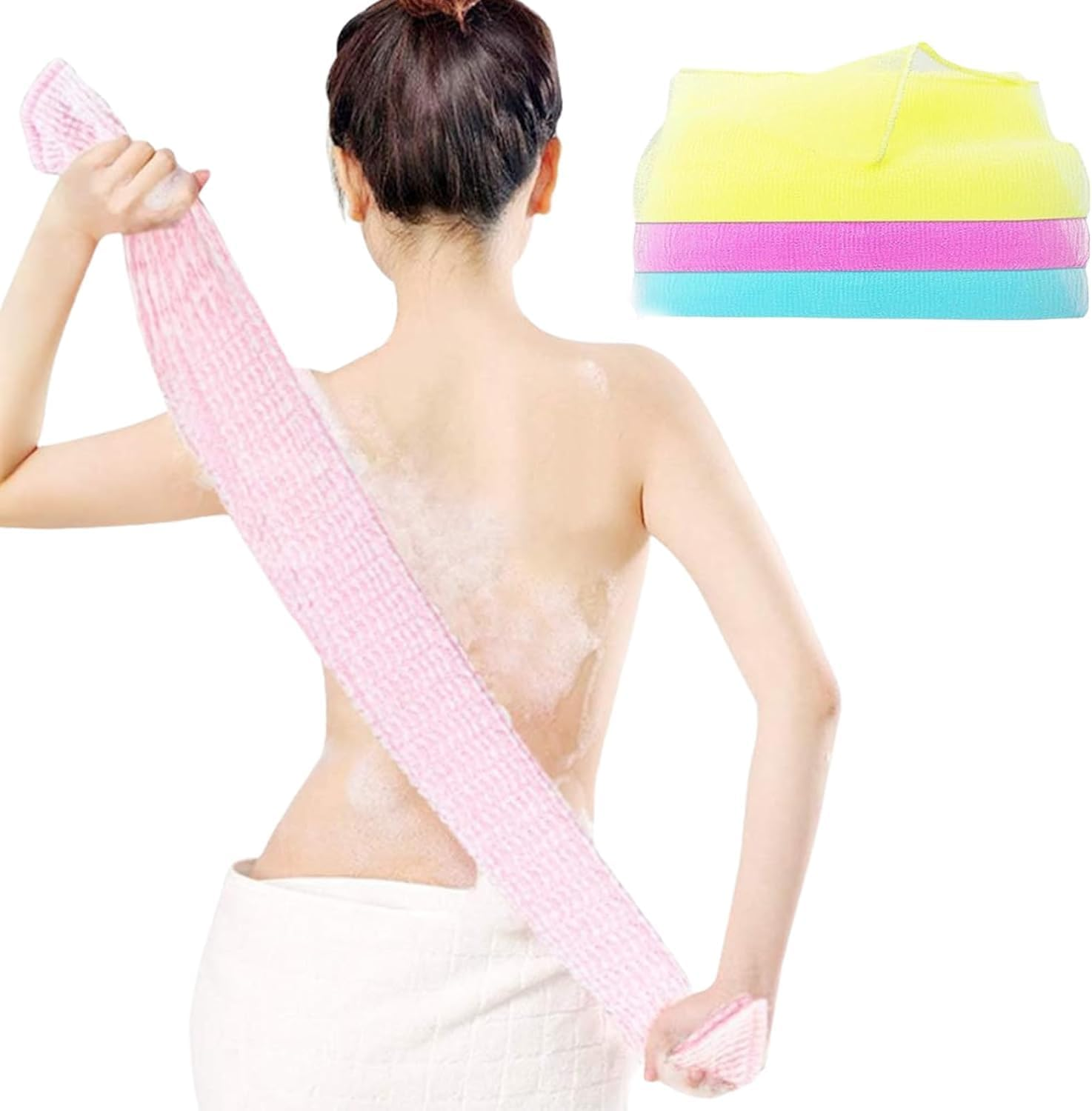 Exfoliating Towel - Japanese Korean Body Scrubber for Shower, Exfoliating Washcloth, Back Scrubber, Bath Loofah, Net Sponge, Deep Cleansing Exfoliation (3 Pack) image number 6