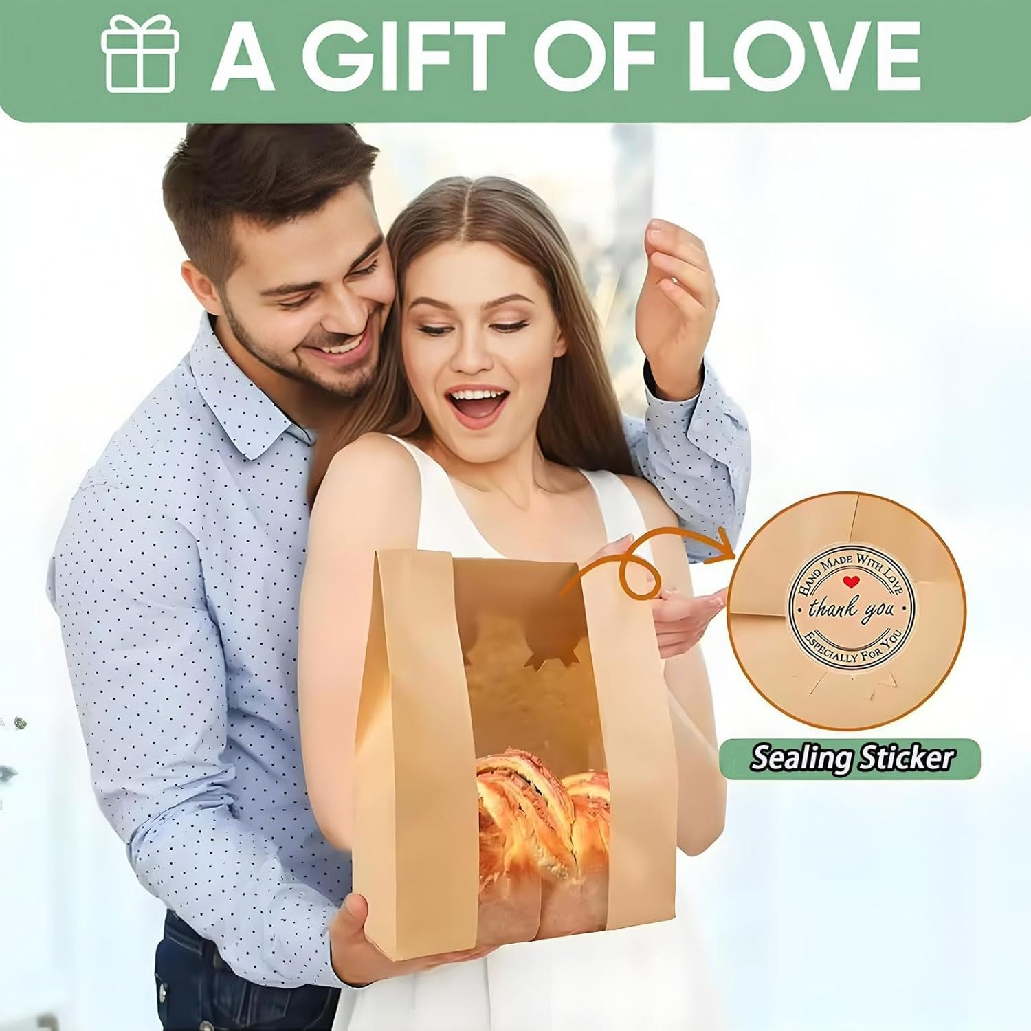 MYTOAU 50Pcs 13.7 X 8.3 X 3.5 Inch Large Paper Bread Bags for Homemade Bread,Sourdough Bag with Clear Window,Brown Kraft Bakery Bags,Kraft Toast Bags with Seal Stickers for Bakery,Treat Packaging image number 2