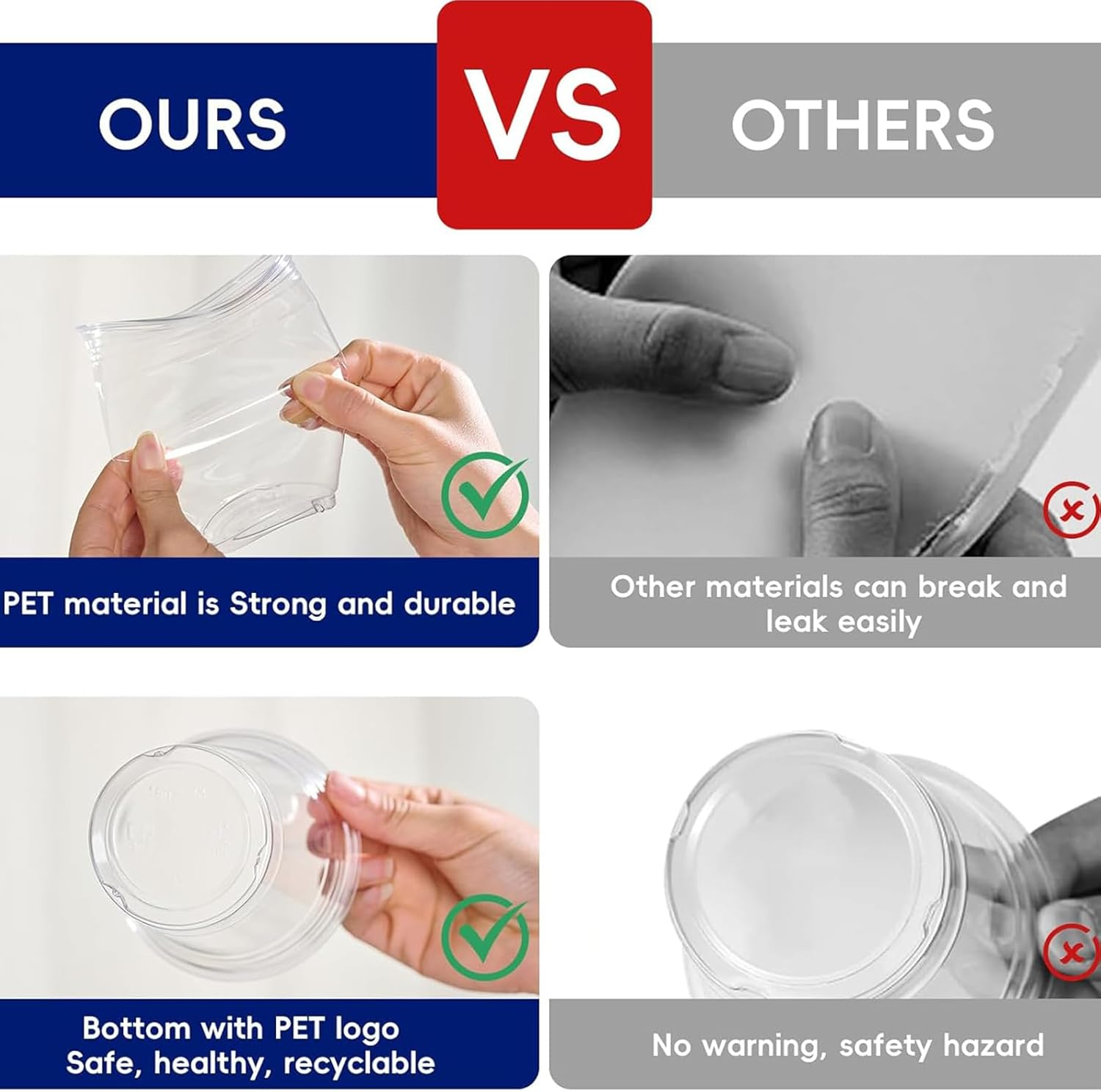 300 Pack 16Oz Clear Plastic Cups ，Reusable PET Transparent Drinking Cups,Beer Cups,Coffee Cups for Wedding Party Picnic Bbq,Durable,Resistant,Bpa Free, Recyclable image number 2