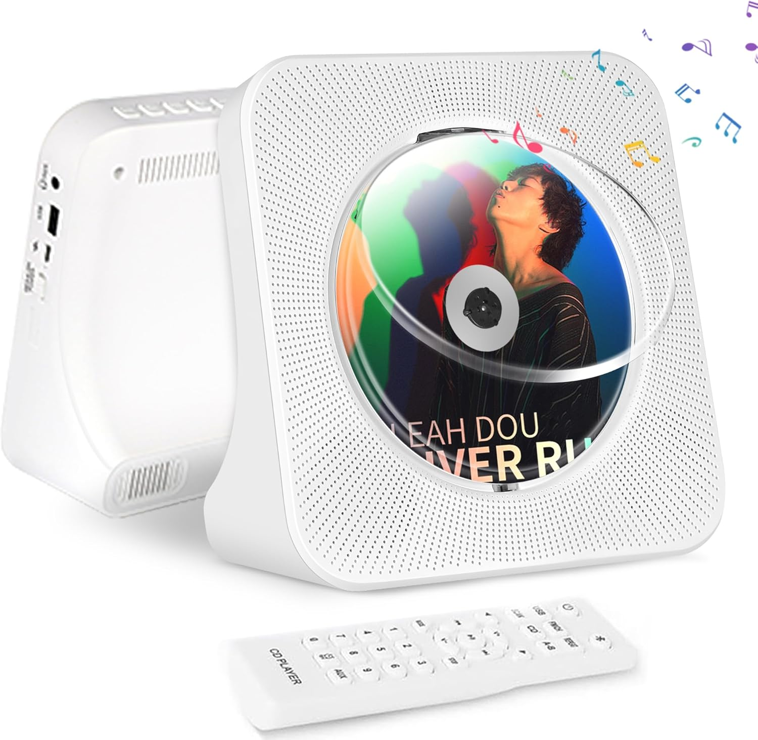 Portable CD Player with 4000Mah Battery Rechargeable, Support Bluetooth, FM Radio, USB Port, AUX In/Output, Timer, Remote, Hifi CD Music Player with Speakers for Home SHIWAKOTO image number 4