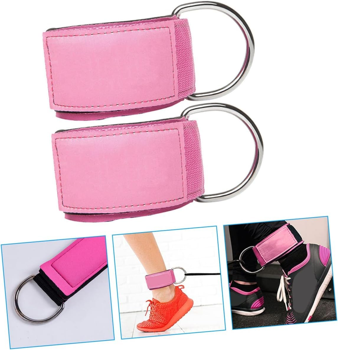 Ankle Strap for Cable Machines and Resistance Bands,1Pair Adjustable Ankle Strap with Double D-Rings and Neoprene Support,Comfortable Adjustable Padded Ankle Wrist Cuffs Neoprene Padded Straps, (Pink) image number 5