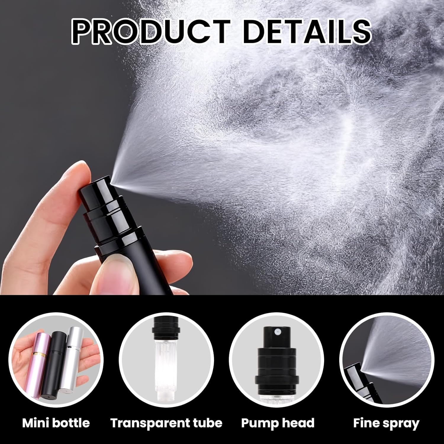 3 Pcs Travel Perfume Refillable Bottle Atomiser, 5ML Leakproof Portable Perfume Atomiser with Bottom Pump, Refillable Mini Fragrance Spray Bottle for Women & Men Travel (3 Colors)