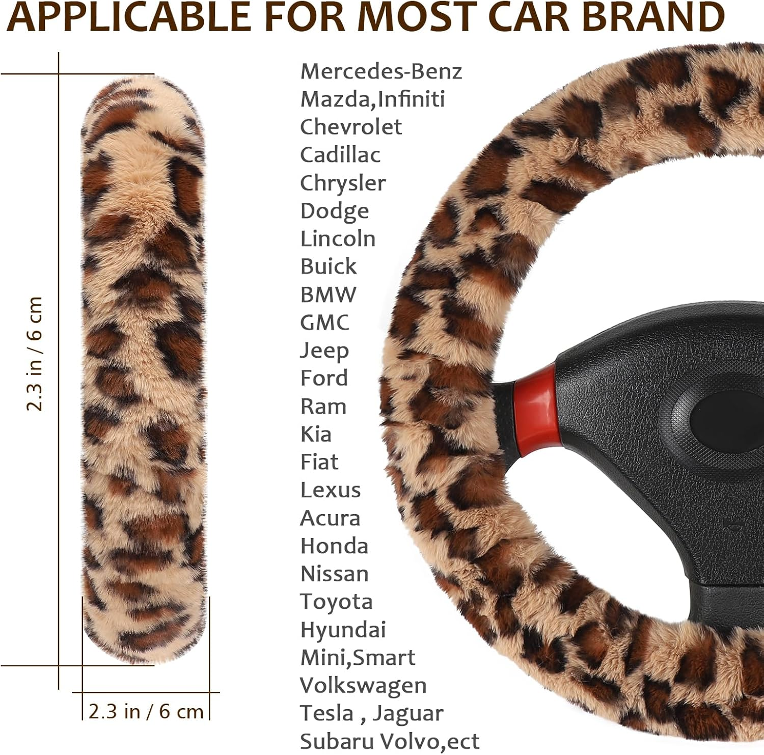 Accmor Fuzzy Car Steering Wheel Cover, Universal Fit Fur Auto Wheel Cover & Handbrake Cover & Gear Shift Cover Set, Leopard Warm Fluffy Vehicle Wheel Protector Car Accessories for Men Women (Brown) image number 1