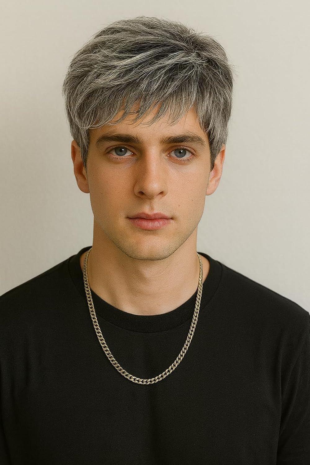 AUBWIG Men'S Wigs Black Grey Short Hair Fluffy Tiered Wigs Heat Resistant Synthetic Full Wigs (Black Gradient Grey) image number 3