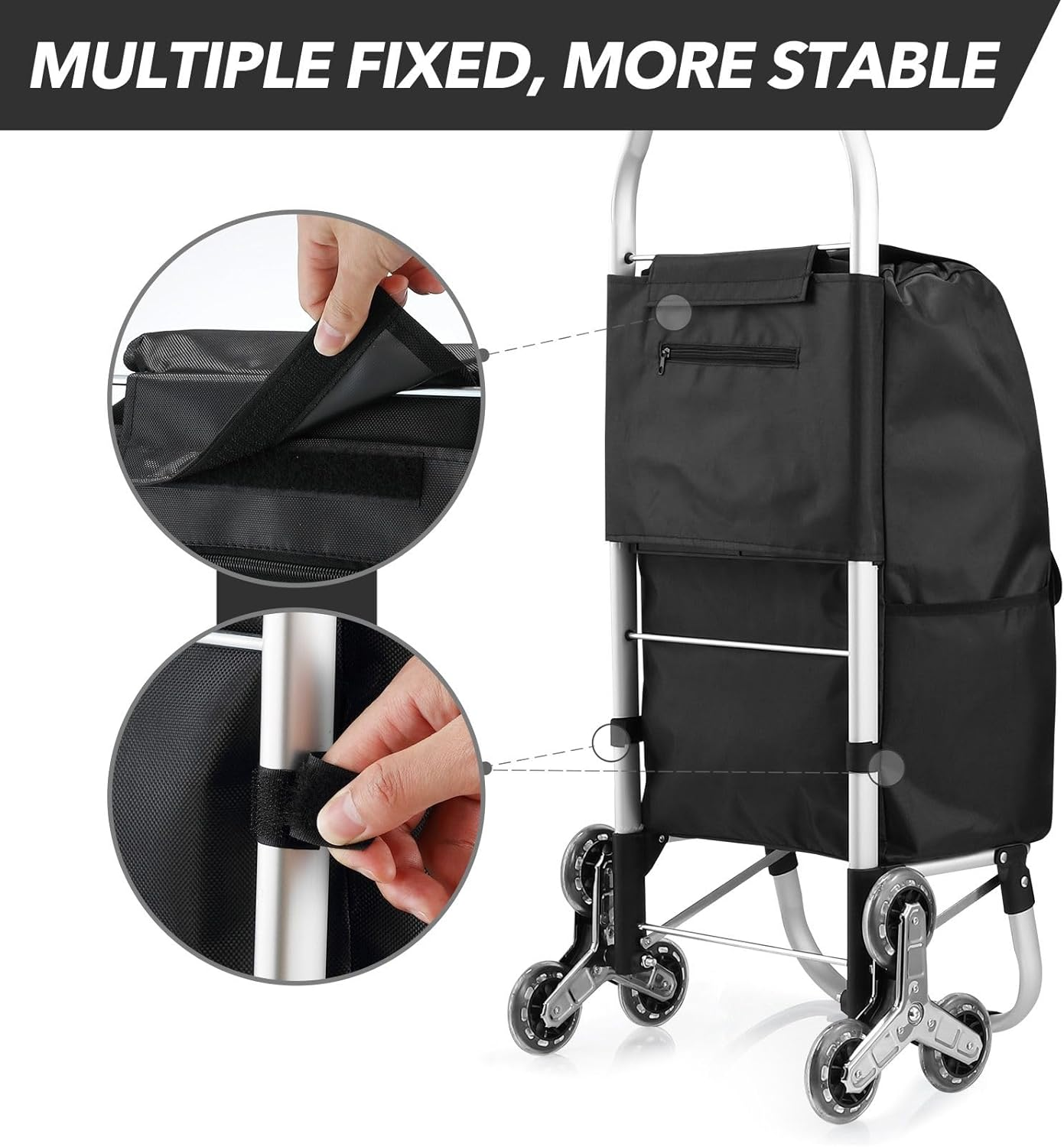 Folding Shopping Trolley with Stair Climbing Wheels Shopping Cart Aluminium Waterproof Foldable Grocery Cart Market Shopping Bag Utility Cart 45L