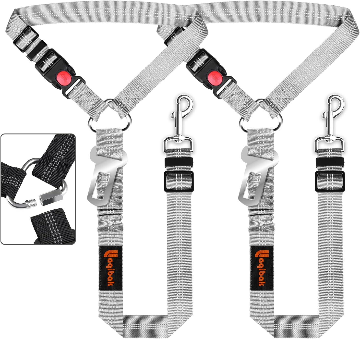 Removable Dog Seat Belt Harness for Car, 3 in 1 Pet Dog Car Seatbelt Leash, Retractable Restraint Secures to Vehicle Headrest & Adjustable Reflective Bungee Dog Seatbelt Tether, Black