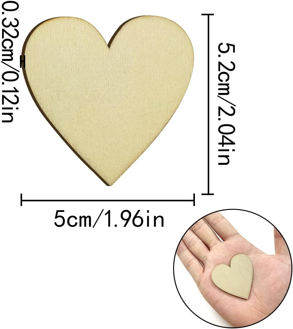 WELANE Unfinished Wooden Heart, 70 PCS Blank Love Shape Craft Slices for Crafting, Party Decoration (5Cm/1.96In) image number 2