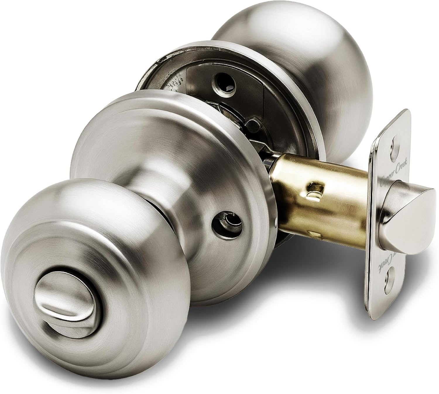 Copper Creek Antique Nickel Door Knobs - round Colonial Knob with Privacy Locking Function for Home Improvement, 1 Pack - Fits All Standard Doors - Locking Door Knob for Bedroom and Bathroom Use