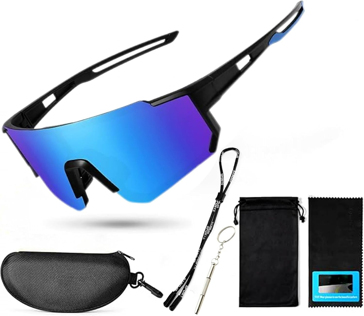 Polarized Sports Sunglasses for Men Women,Driving Fishing Cycling Mountain Bike Sunglasses UV400 Protection (Black Frame-Red Mirror Lens)