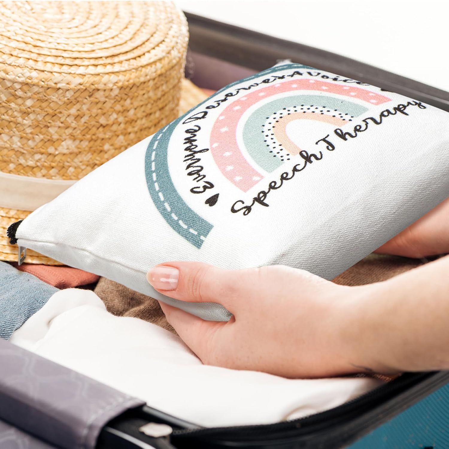 Shinylin 2 Pcs Speech Language Pathologist Gift Speech Therapy Tote Bag Rainbow SLP Makeup Bag for Speech Pathologist image number 2