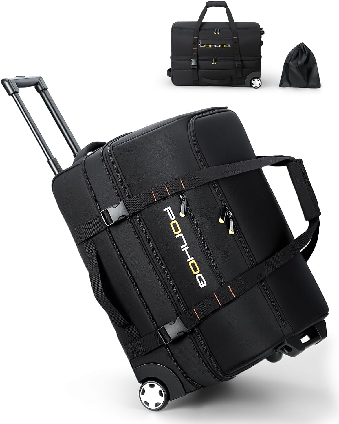 Rolling Duffle Bag with Wheels, Large Travel Duffel Bag with Shoe Compartment, Water Resistant Rolling Wheeled Luggage for Men Women Weekender Overnight Trip, Green, 21 Inch