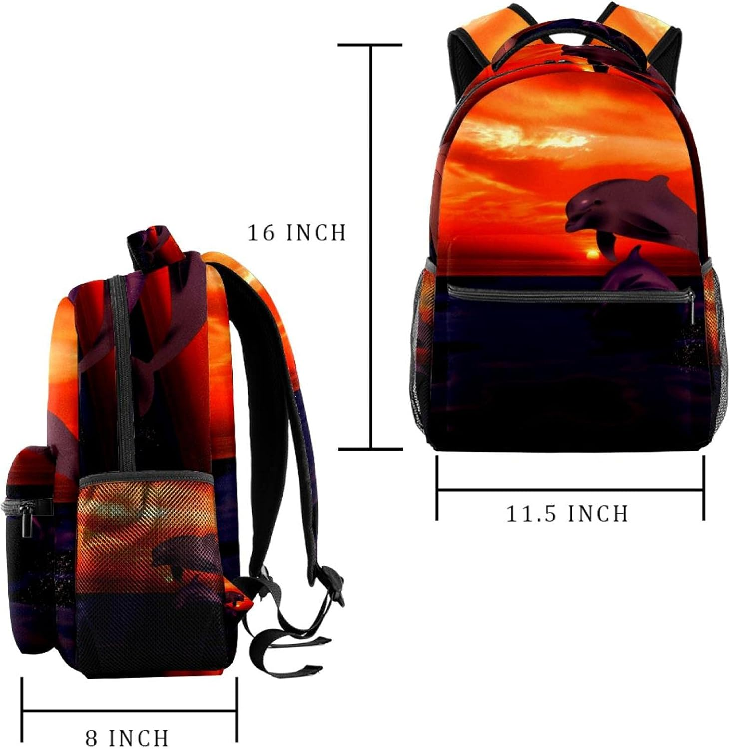 Dolphin Sailing Vessel Sunset Sea Backpack Students Shoulder Bags Travel Bag College School Tote Backpacks image number 5