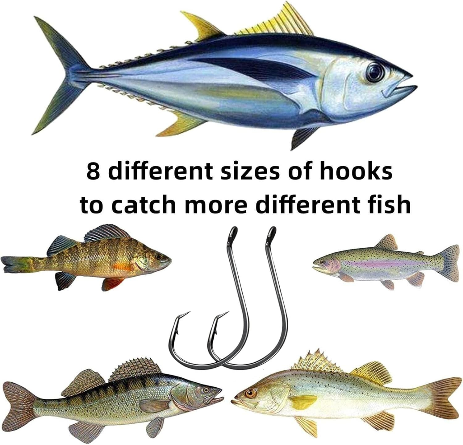 Fishing Hooks 2X Strong Offset Octopus Sport Circle Hooks Freshwater Saltwater Fish Hooks Bulk Fishing Hooks Set #1 1/0 2/0 3/0 4/0 5/0 6/0 8/0 - Black-170Pcs image number 5