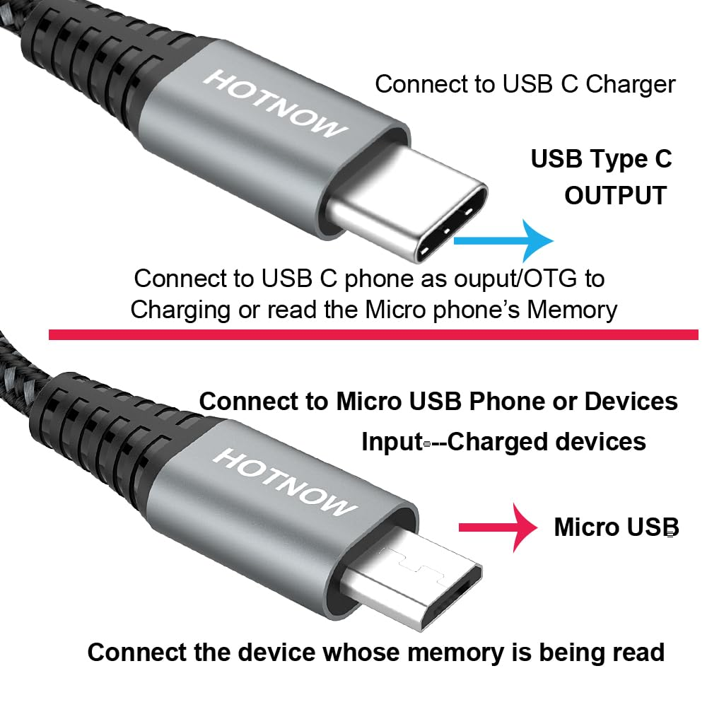 HOTNOW USB C to Micro USB Cable 100Cm 2 Pack,1M Braided Type C to Micro USB Charging Cable Support Charge & Data Transfer. image number 3