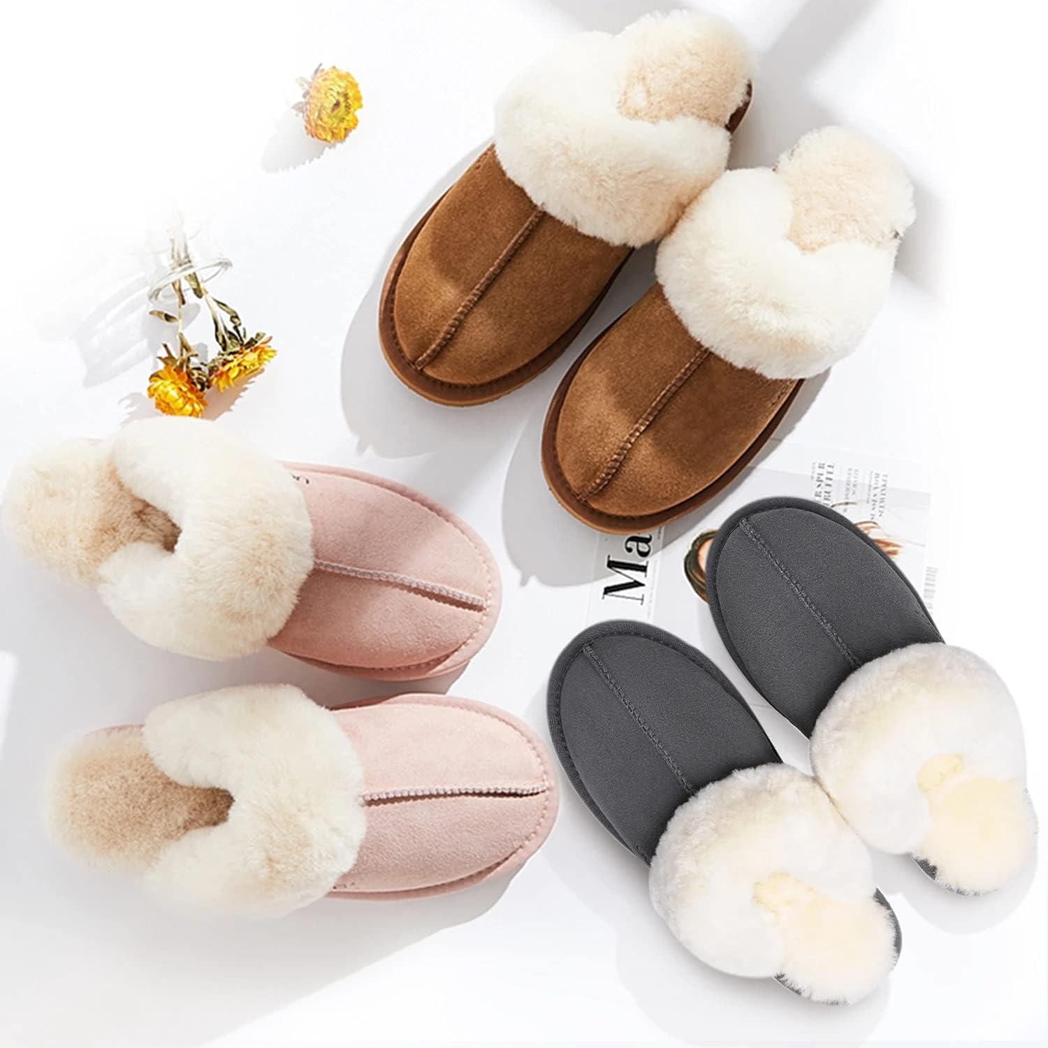 UGG Slippers Women Australian Premium Soft Sheepskin Wool Winter Slippers Thick Sole Muffin image number 5