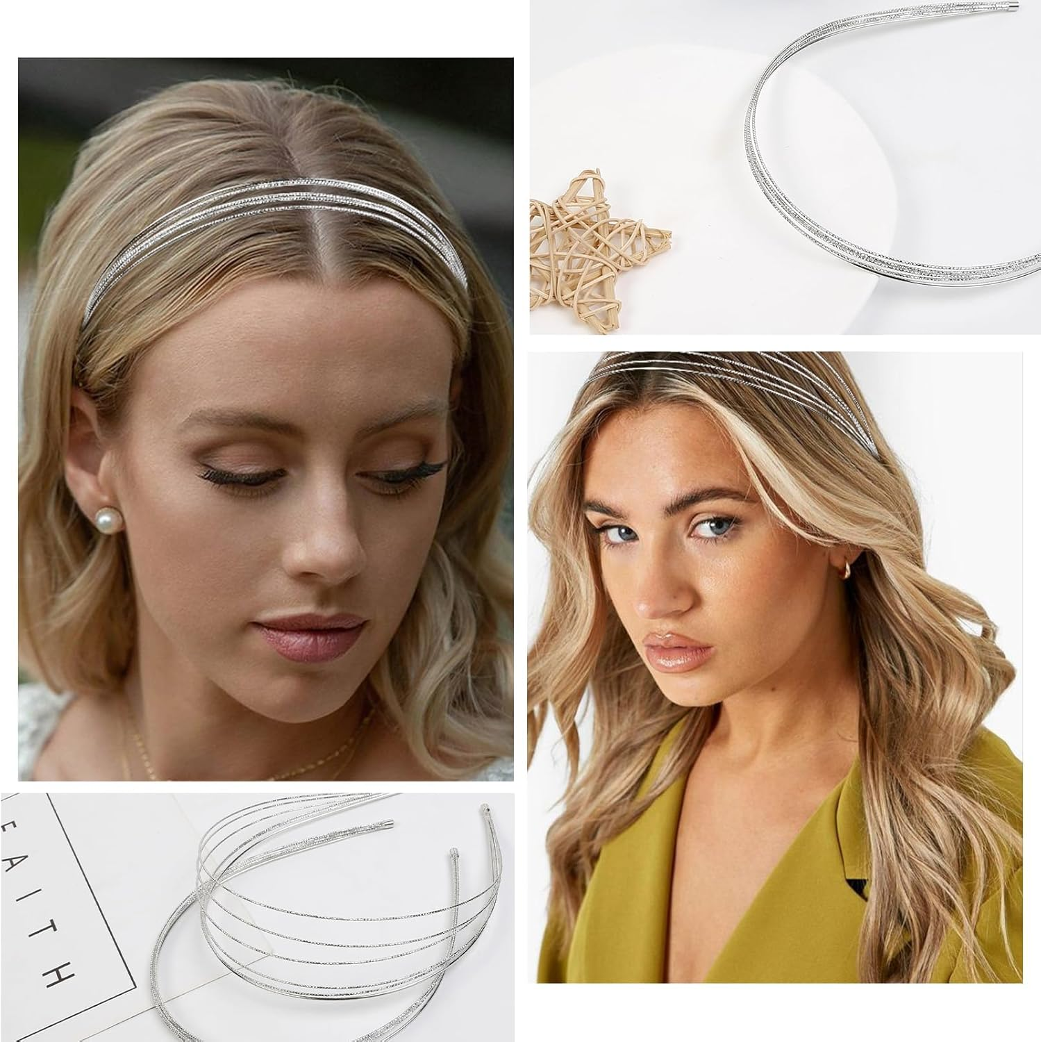 Ruzister 2 Pieces Multilayer Metal Headbands for Women Fashion Thin Headband Layered Elegant Hair Bands Headwear Hair Accessories for Girls image number 2