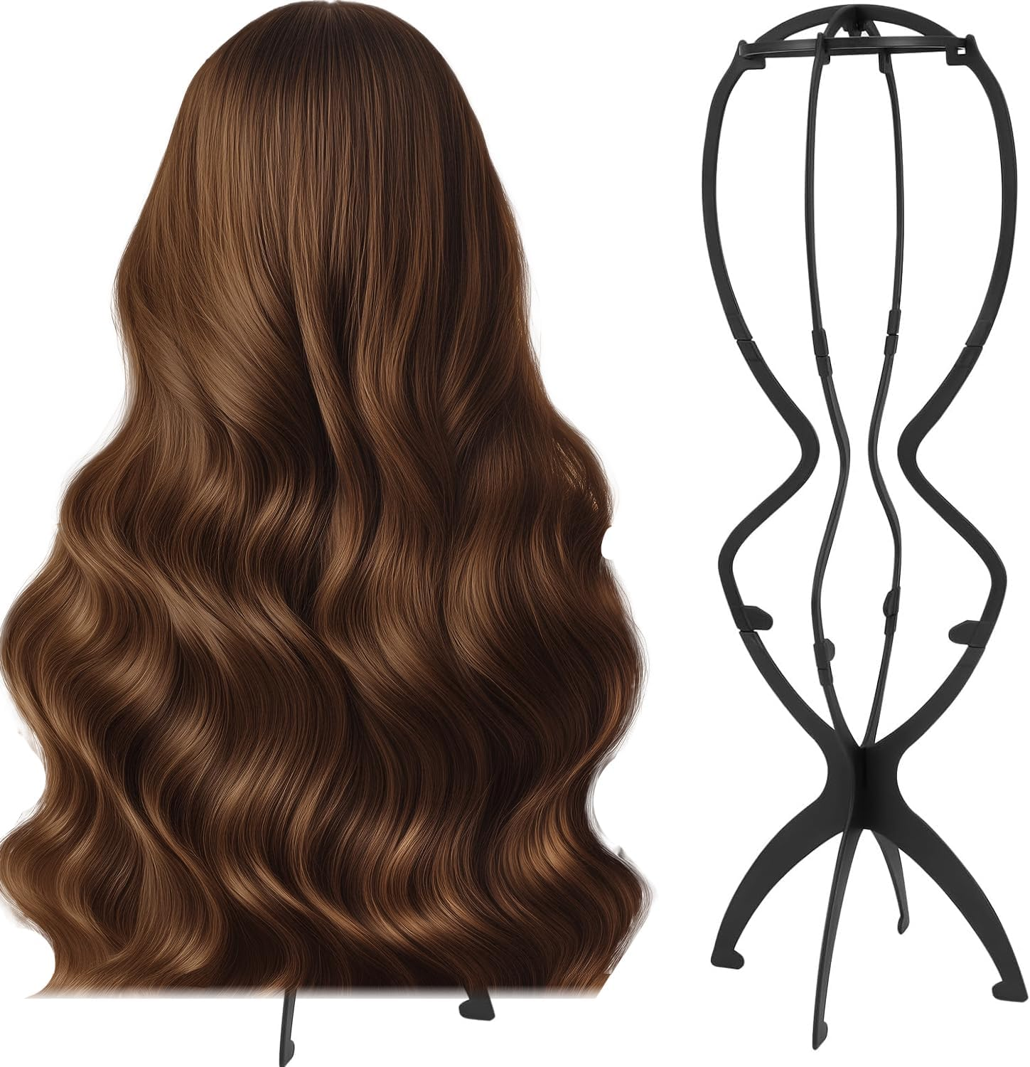 YUNYU Adjustable Wig Stand 50Cm Tall Plastic Display Head for Long Hair Foldable Pack of 2 Black image number 3