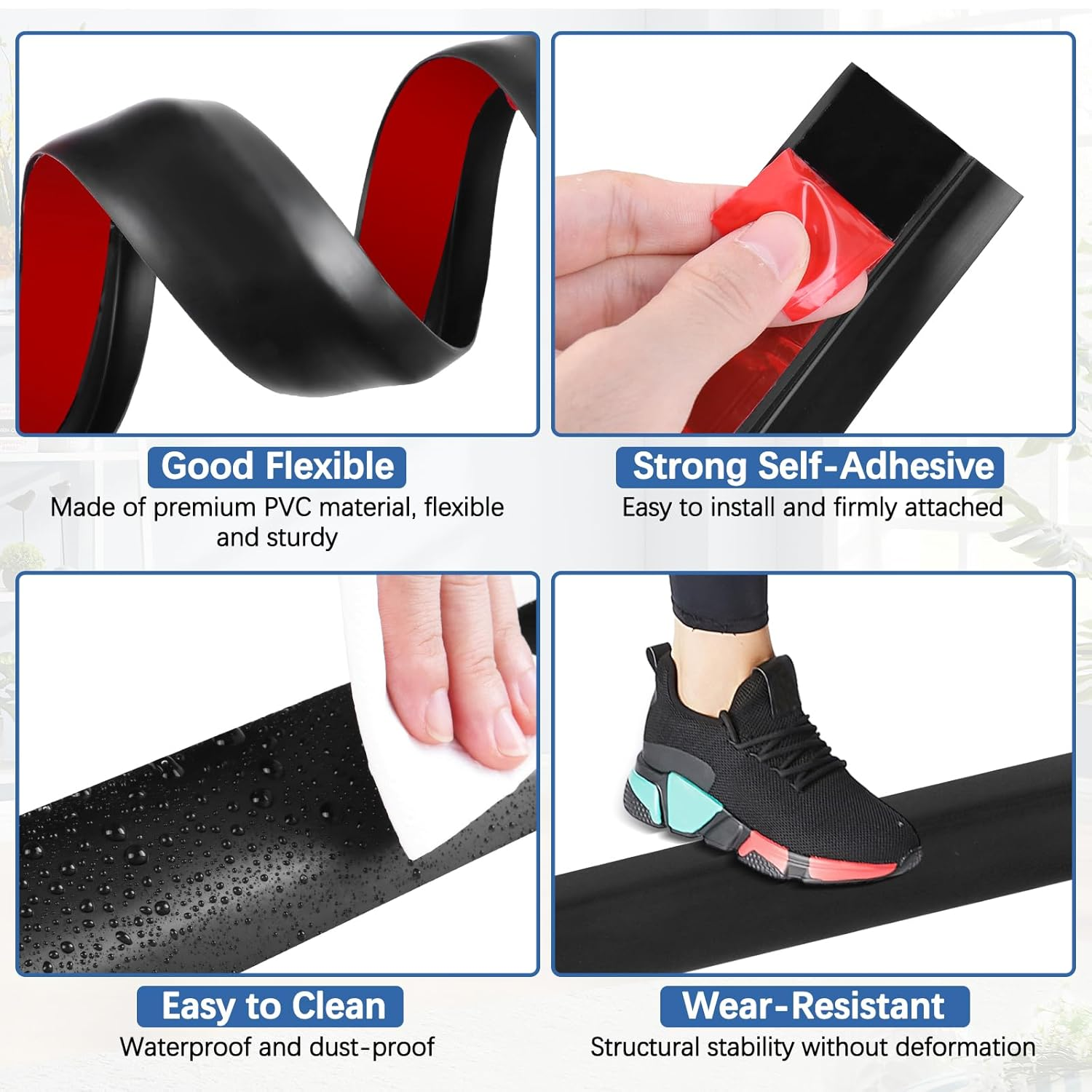 FONUNO Floor Transition Strip Vinyl Door Threshold Flooring Self Adhesive Carpet Edging for Laminate Doorway Edge from 2/5'' to 3/5'' (Black, 3.3 Ft) image number 4