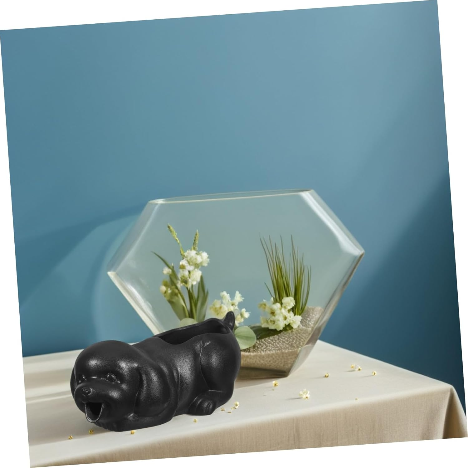 BESPORTBLE Ceramic Puppy Fountain Spitter for Outdoor Garden with Ancient Swamp Filtration Interactive Aquarium Decor Encouraging Fish Activity Water Purification Planter for Indoor And - Khaki image number 6