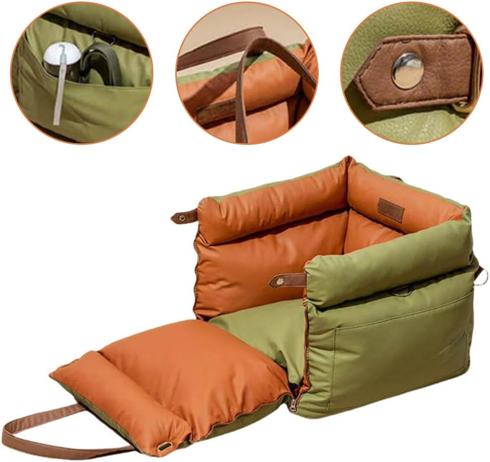 Car Seat for Small Dog, Portable Car Seat Bed with Storage Pockets and Safety-Belt, Pet Auto Seat, Summer Winter Washable for Small Dogs Puppy Kitten image number 2