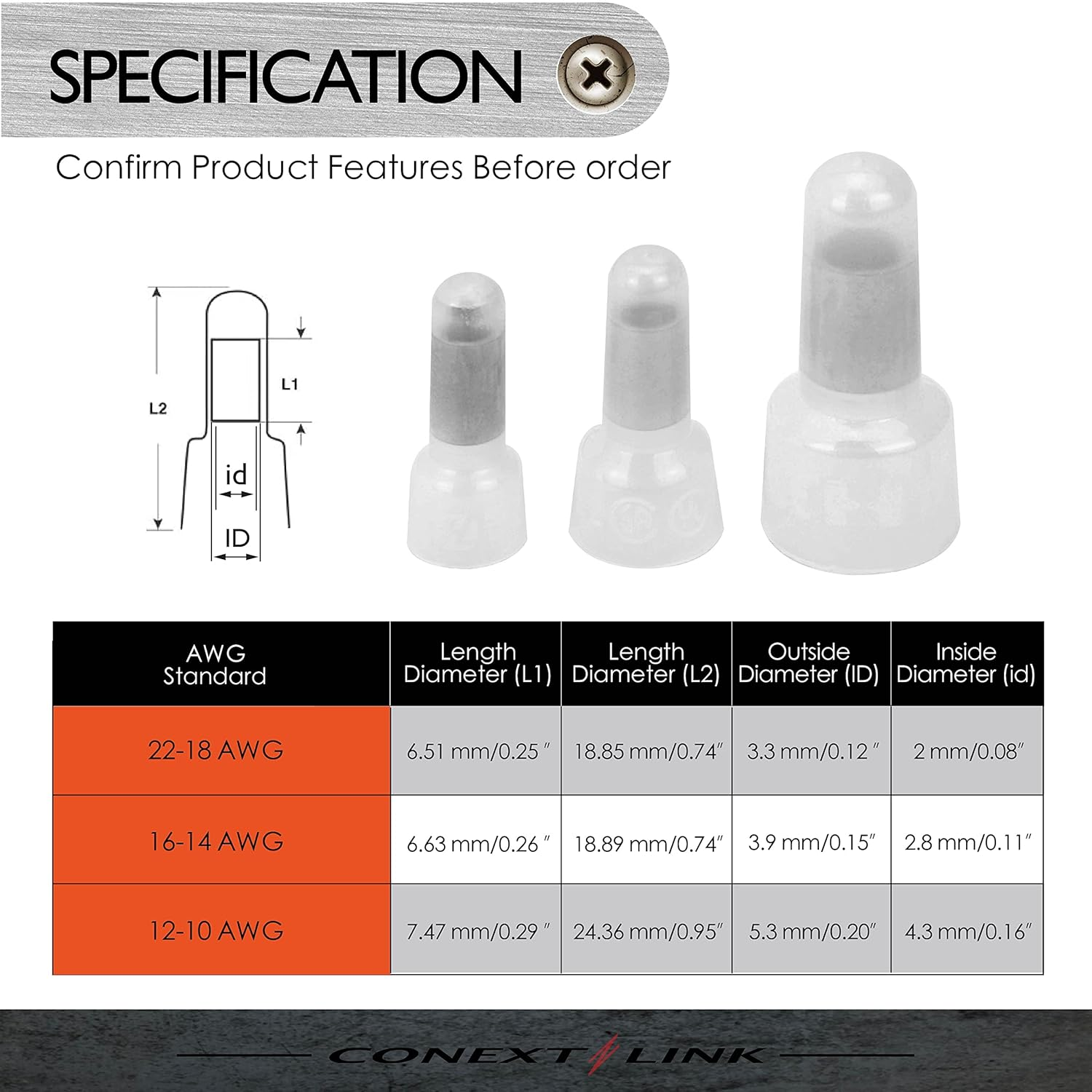 Conext Link 300 Closed End Crimp Cap Terminal Connector 22-18 16-14 12-10GA AWG Gauge Wire （18693） image number 1