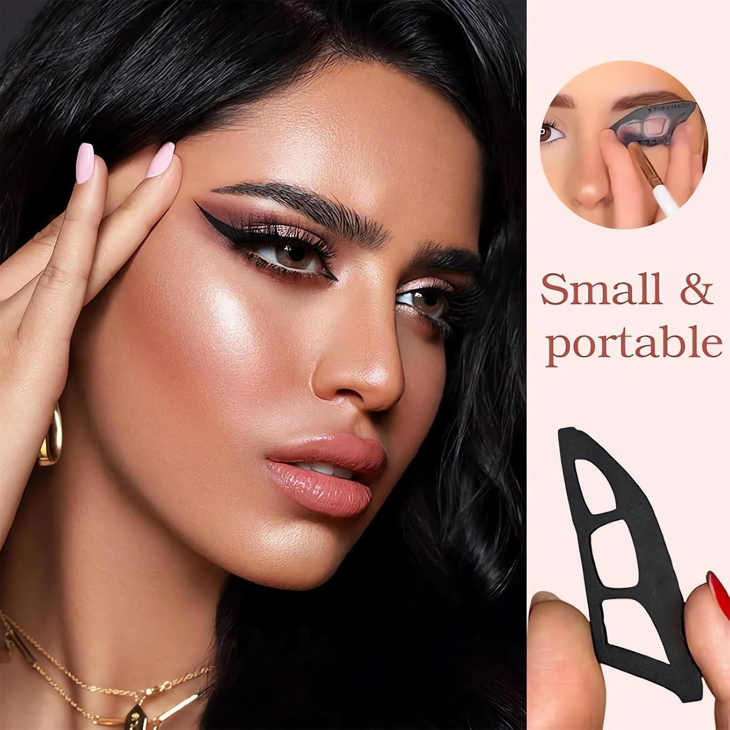 Eyeshadow Stencils, 2 Pieces, Reusable Eye Makeup Aid with Brush, Eyeliner Template for Women image number 2