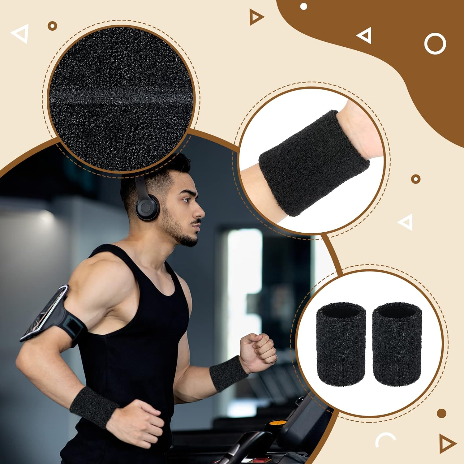 PAFUWEI Sports Wristbands, 2 Pieces Elastic Cotton Sweat Bands Wristbands for Men&Women,Absorbent Pink Sports Wristbands for Basketball, Baseball,Football,Tennis,Running Sport(8X10Cm)