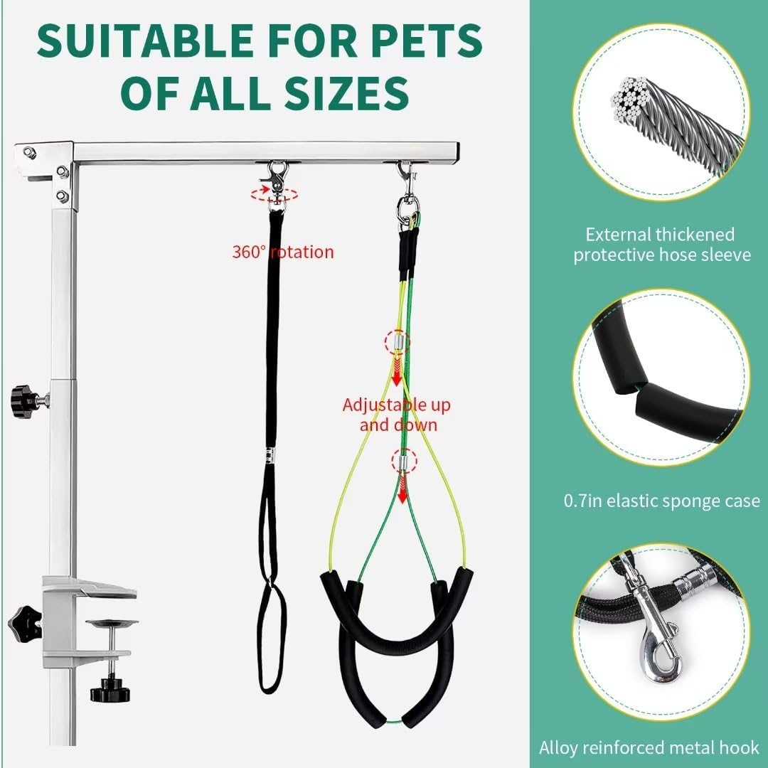 Dog Grooming Table Arm - 37" Dog Grooming Table Arm Dog Grooming Stand with Loop Noose Foldable Dog Grooming Harness for Small Medium Dogs (Silver) - Silver image number 4