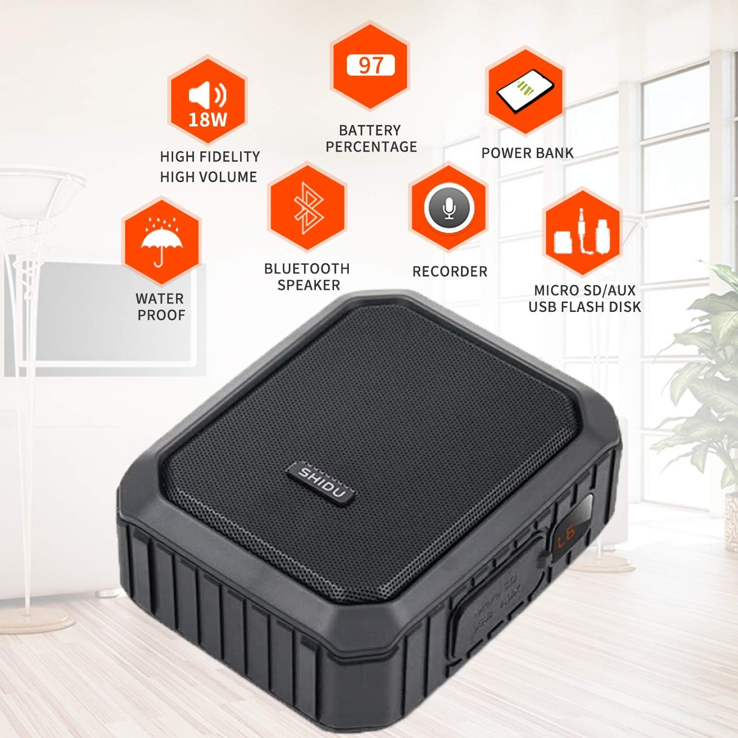 SHIDU Wireless Voice Amplifier Bluetooth Speaker 18W Waterproof Portable PA System with UHF Wireless Mic Headset Rechargeable Voice Enhancer Personal Microphone for Classroom Outdoors Tour Guide image number 1