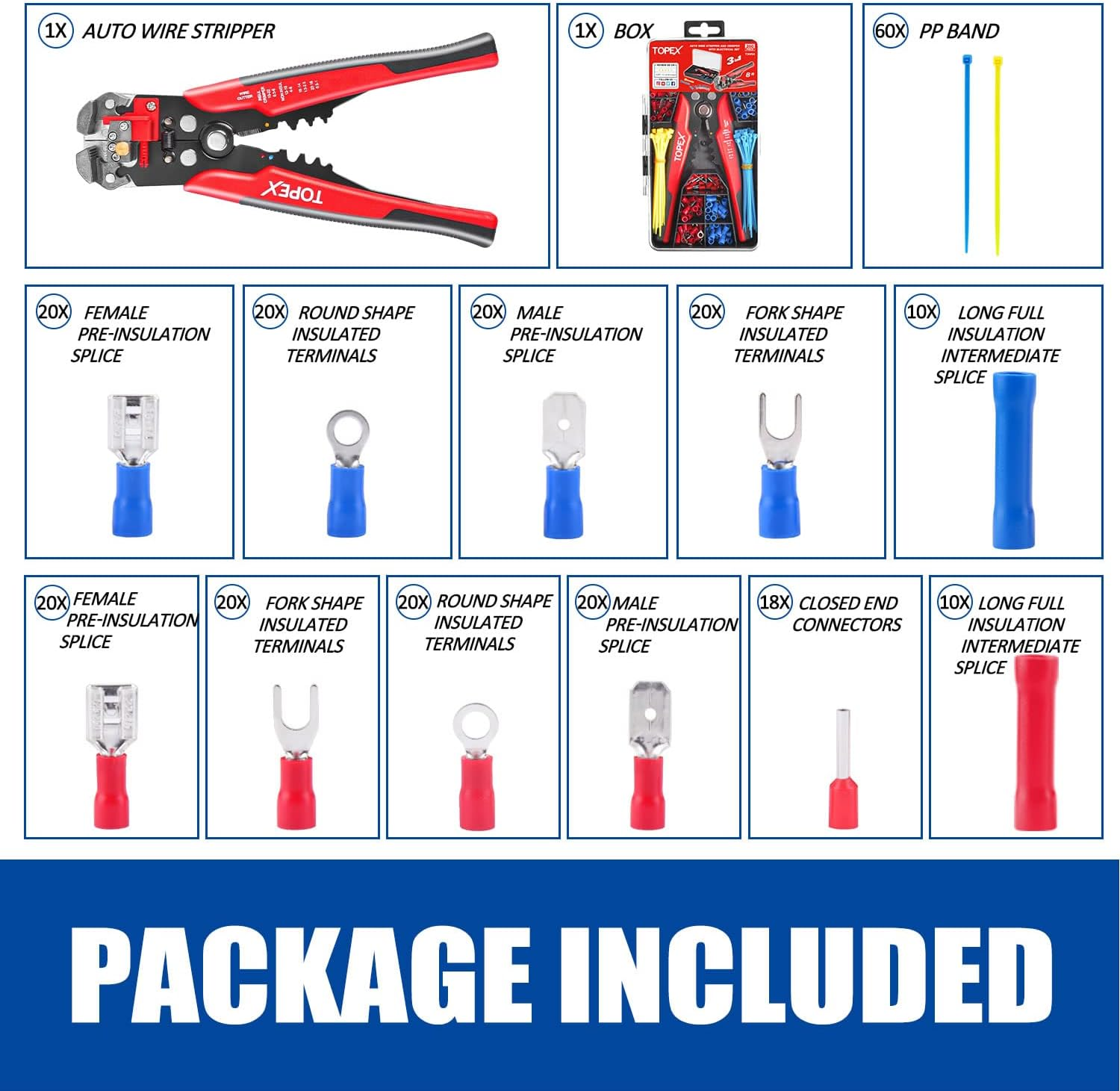 TOPEX 260-Piece Wire Stripper Self-Adjustable Crimper Plier Set Terminals Wire Cutter Connectors Tool