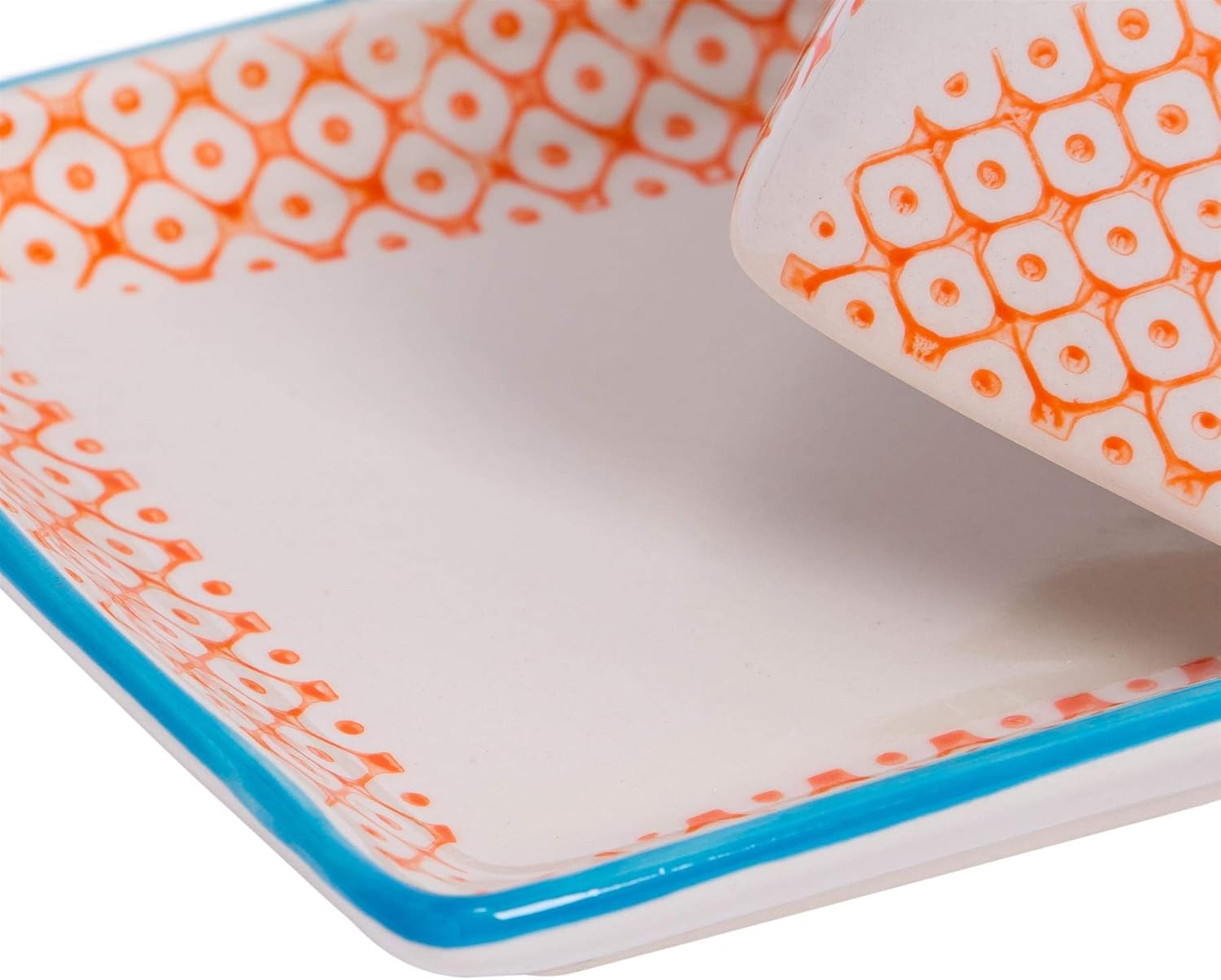 Nicola Spring Hand Printed Butter Dish with Lid - 18.5X12Cm - Orange Vintage Floral Porcelain Kitchen Butter Dish Fridge Cheese Storage Container for Cheese, Margarine image number 1