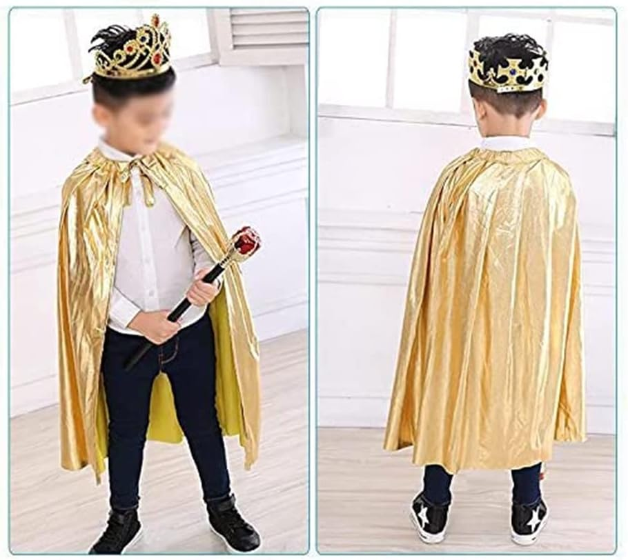 Ricjurzzty Kids King Costume Set for Boys & Girls, King Crown, King Cape,Scepter, King Dress up Accessories for Boys image number 1