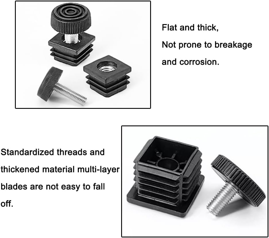 4-Pack Furniture Leveler Chair Leg Leveling Feet Square Tube Insert Kits 30 X 30Mm M8 Threaded Furniture Feet End Caps, Black image number 3