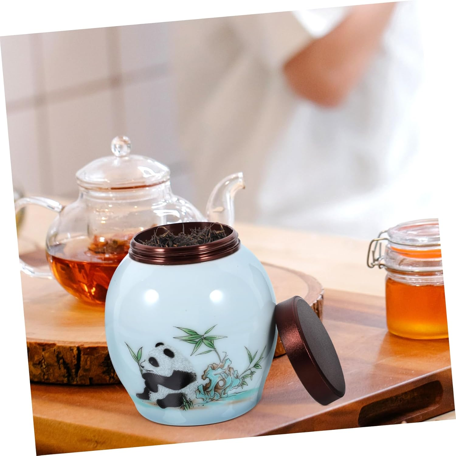 Panda Ceramic Tea Canister Jar Cute Household Storage Container for Tea Snacks and Beads Multi-Functional Storage Elegant Design for Home Decoration