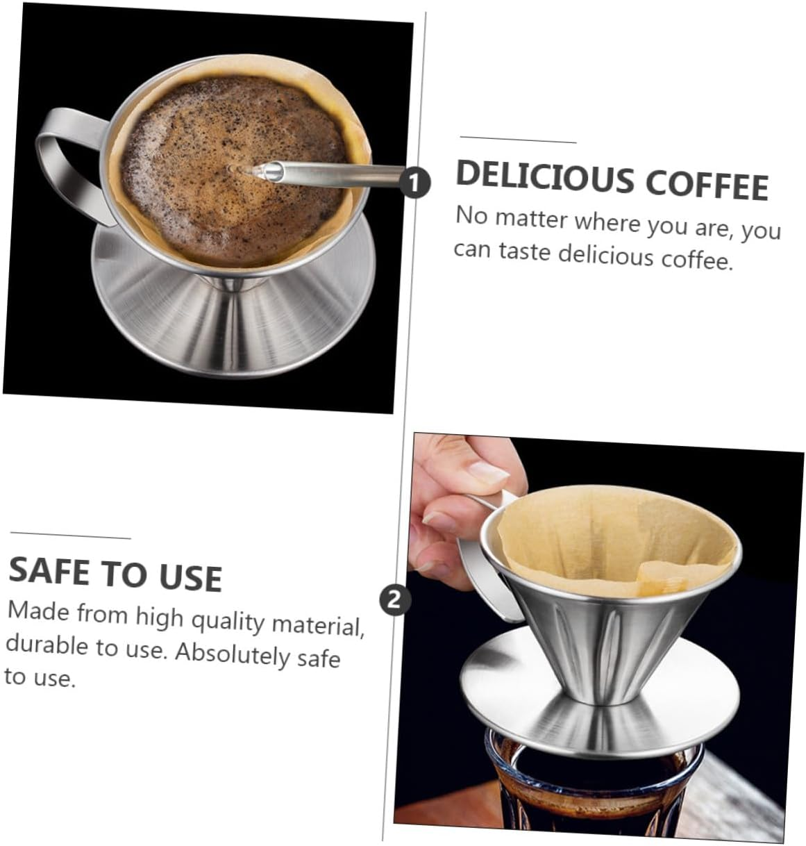 NAMOARLY Stainless Steel Coffee Dripper with Precision Filter Reusable Tea Slag Funnel Home Coffee Funnel for Manual Brewing Easy to Clean and Safe to Use image number 3