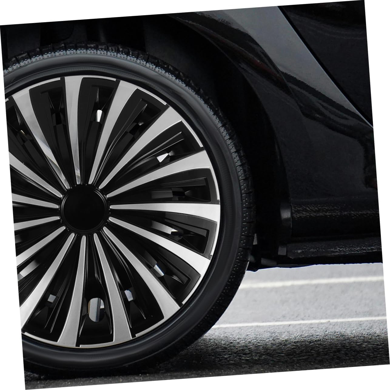 SOLUSTRE Car Wheel Cover Wheel Rim Protector Easy Installation Decorative for Vehicles Elegant Silver and Black Design image number 6