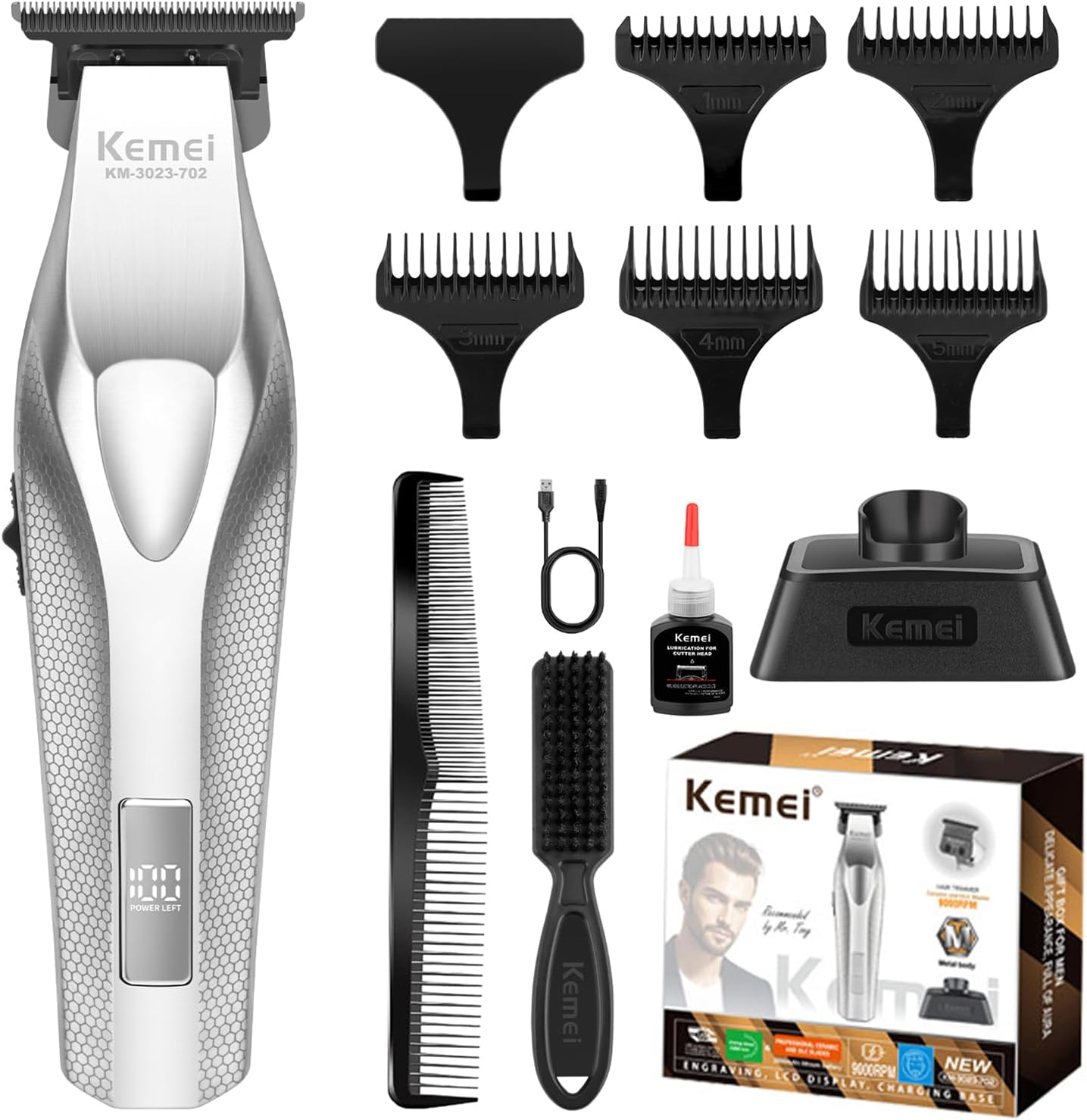 KEMEI KM-3023-702 Professional Hair Clipper for Men, Zero Gapped Cordless Beard Trimmer, Barber Clippers with USB Rechargeable, Edgers, Fade Clipper, Gift for Men image number 5