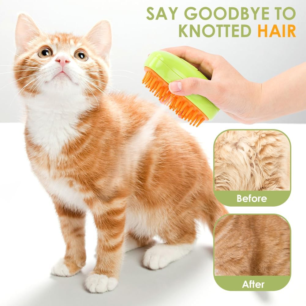 Cat Brush with Spray, Anti-Animal Hair Brush, Detangling Brush for Cats with Water Reservoir, Short Haired Cat Brush, for Removing Dead Hair and Lost Hair (Yellow) image number 2