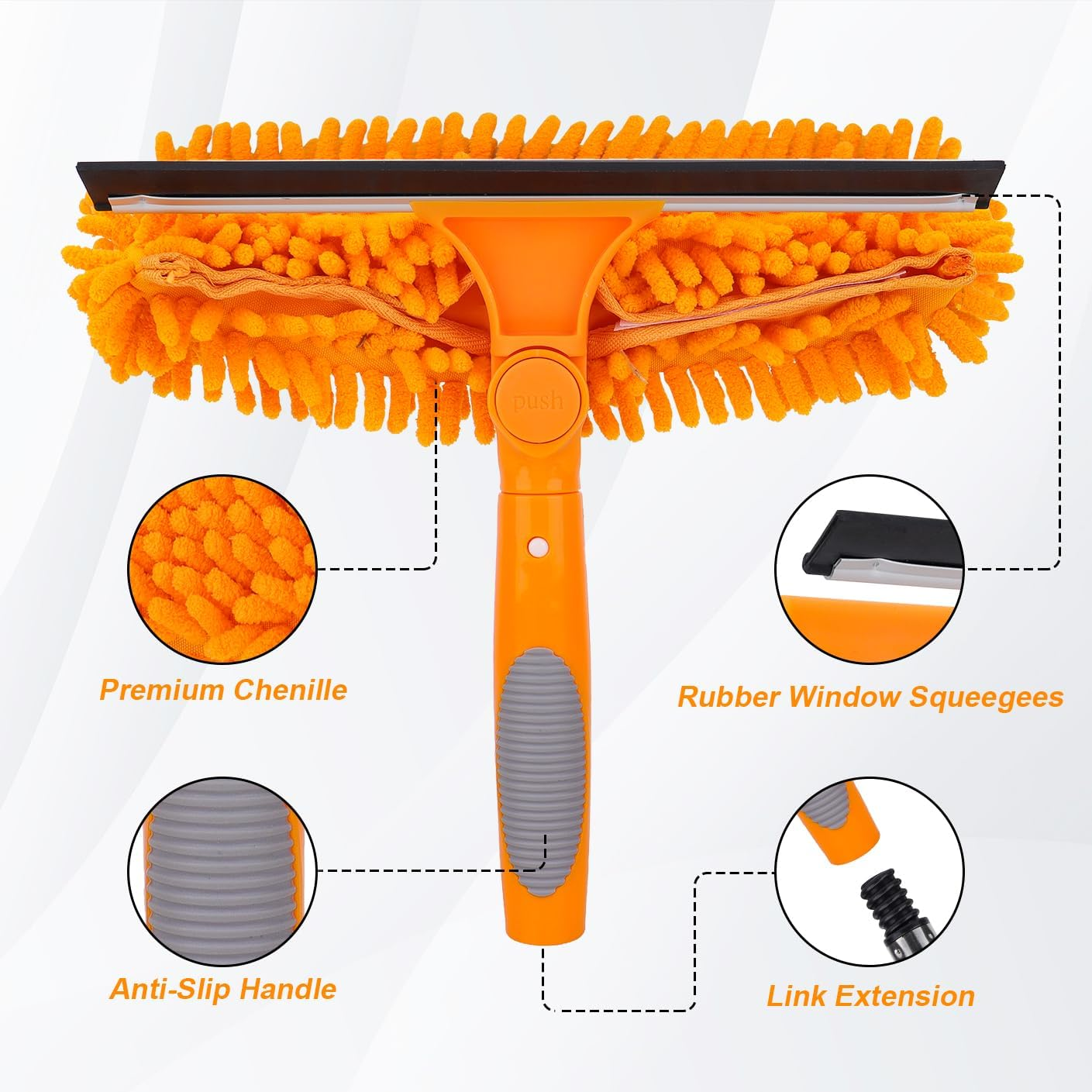 13Ft Extendable Window Cleaner, 2-In-1 Window Cleaning Equipment, Telescopic Long Window Cleaning Tool for High Windows Car Glass, with 2 Orange Microfiber Cloth & Squeegee Blade image number 6