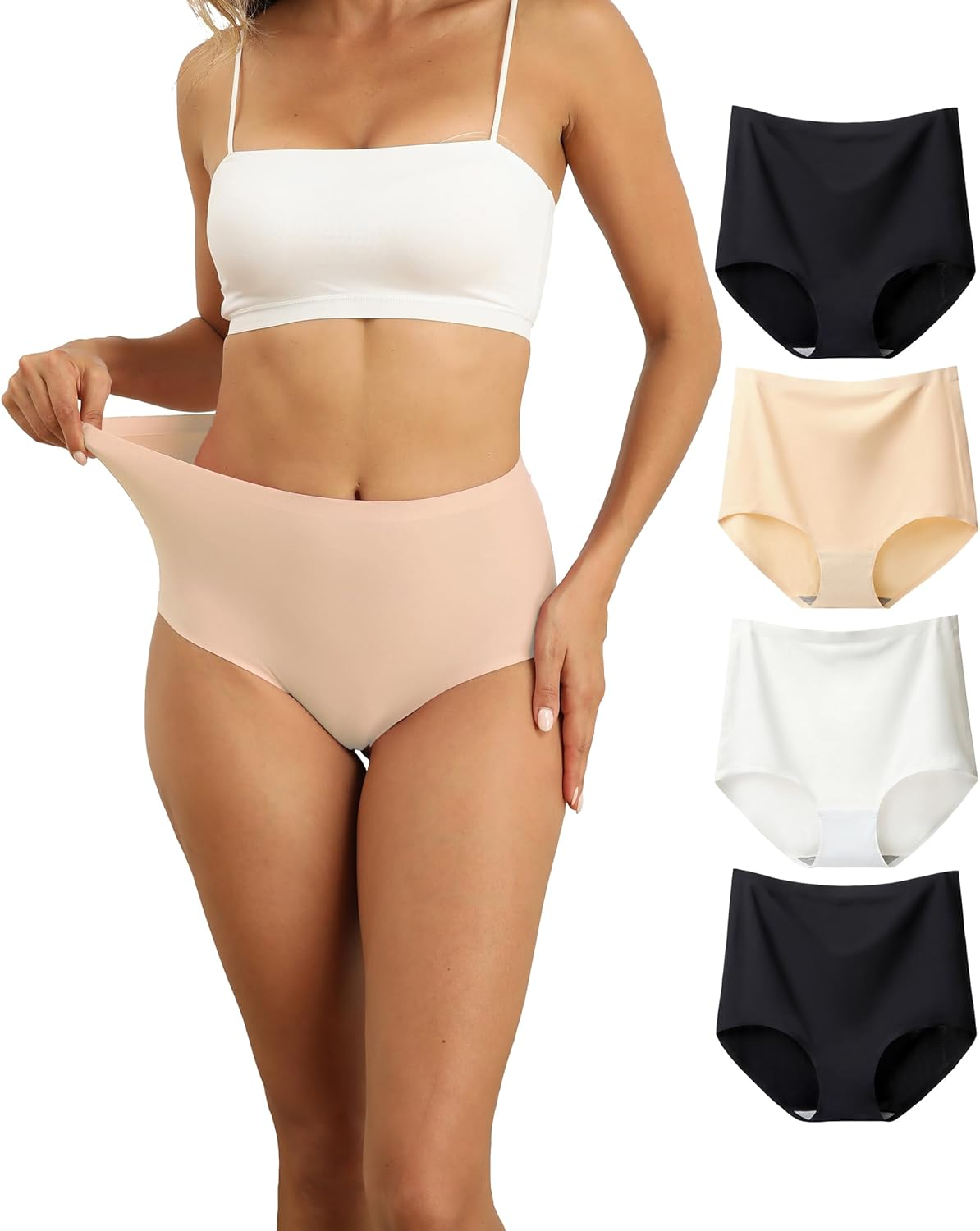 Seamless High Waist Underwear for Women No Show Panties Invisible Briefs Full Coverage Womens Underwear Pack