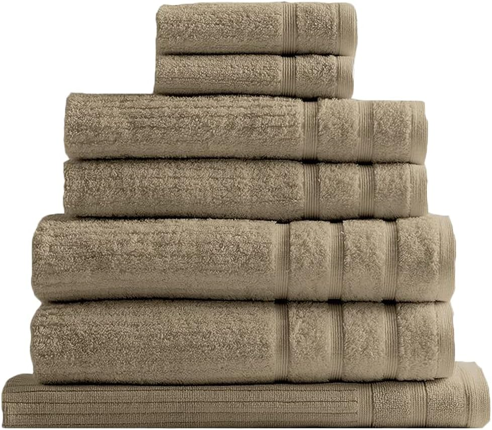 Royal Comfort Luxury Bath Towels Set Egyptian Cotton 600GSM Ultra Soft and Absorbent - 2 X Bath Towels, 2 X Hand Towels, 2 X Face Towels, 1 X Bath Mat, 1 X Hand Glove (Granite, 8 Piece Set)