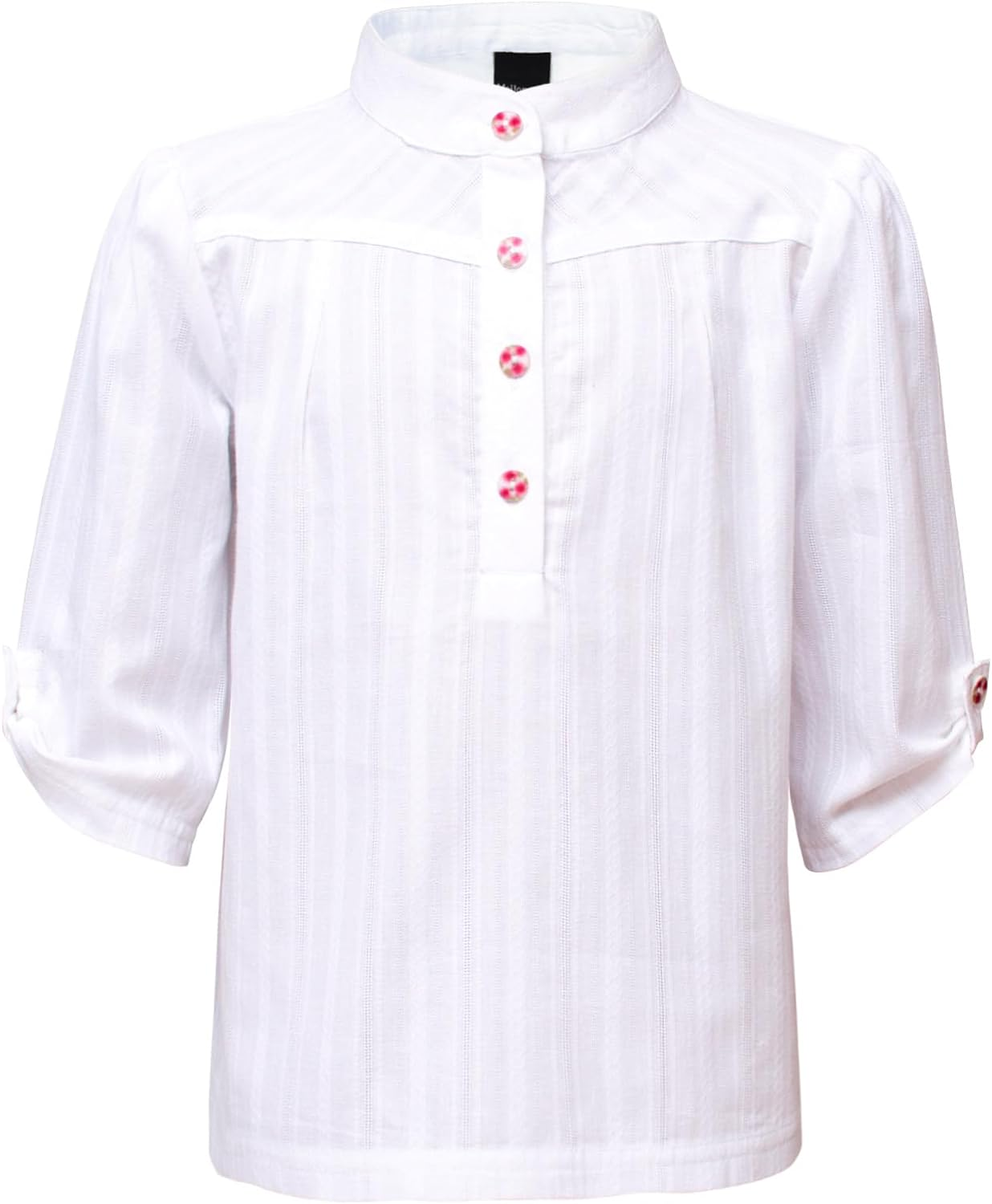 MEILONGER Girls White Blouse Cotton Linen Casual Collar Button down Shirts Girls Short Sleeve T Shirt Linen Stand Collar Tops Summer Size 8,10-12,14-16 image number 5
