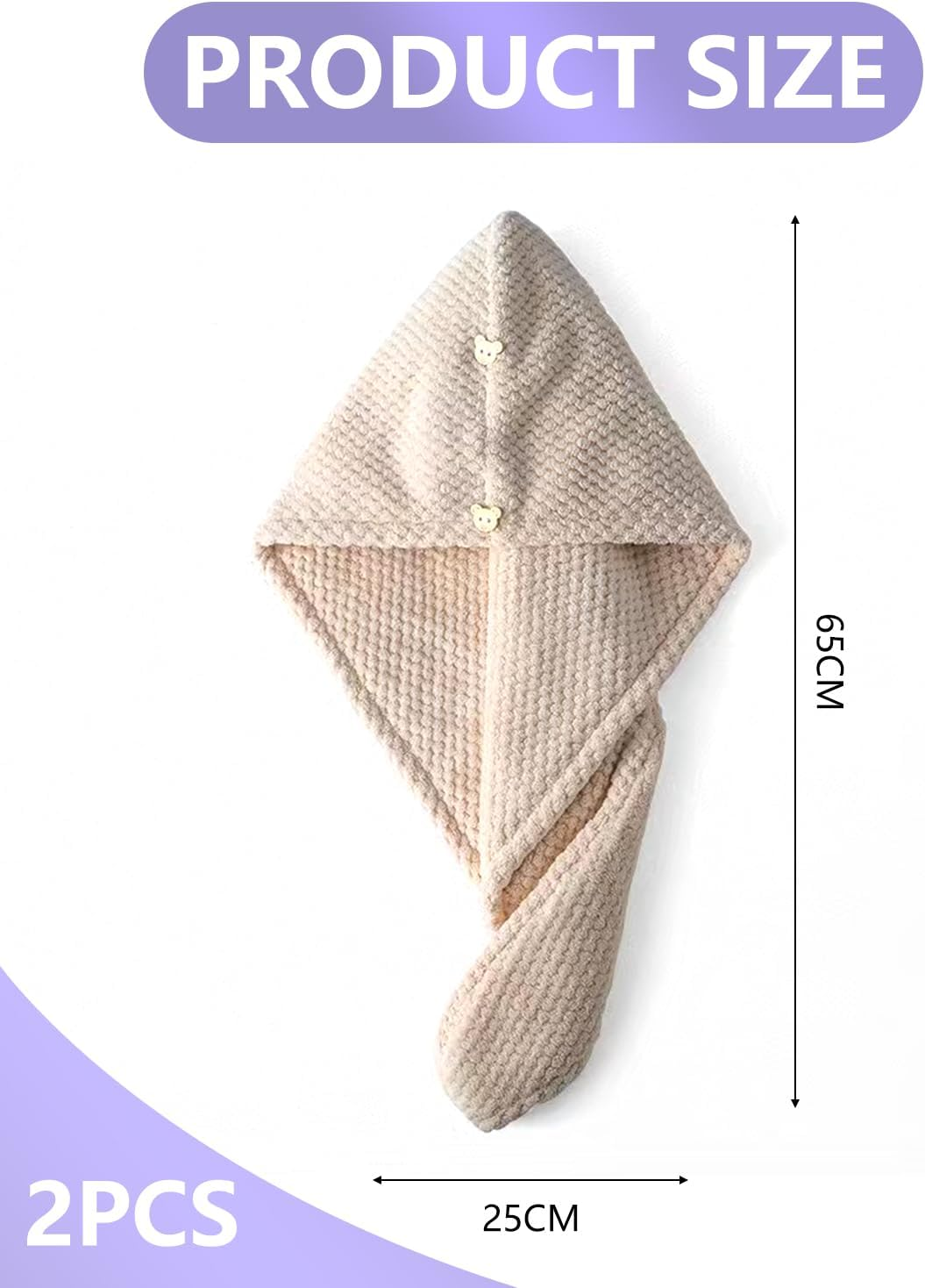 KGDUYC 2 X Hair Turban Towel with Button, Quick Dry Hair Towel, Quick-Drying Hair Towel, Microfibre Hair Towel, Hair Towel with Button for All Hair Types