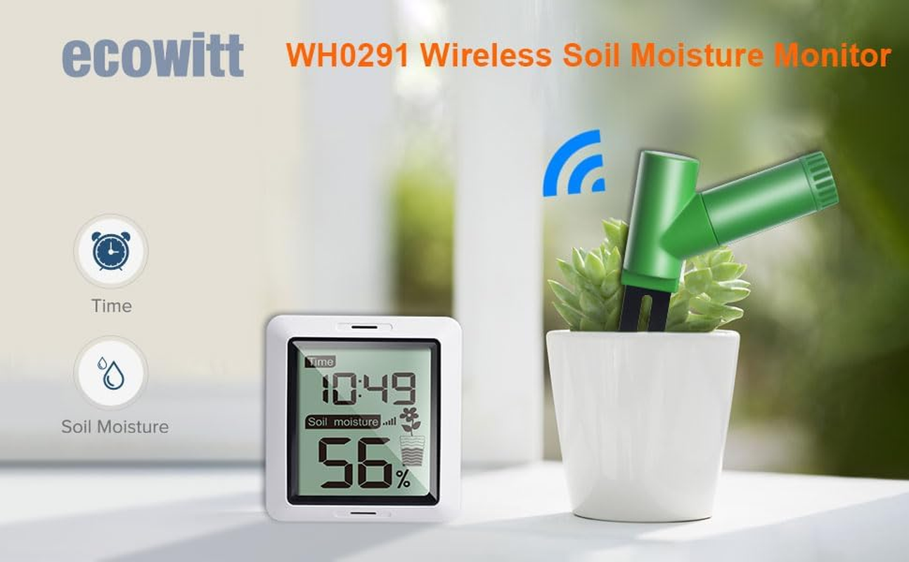 ECOWITT WH0291 Soil Moisture Tester Plant Soil Moisture Sensor Meter with Digital LCD Display, 433 Mhz
