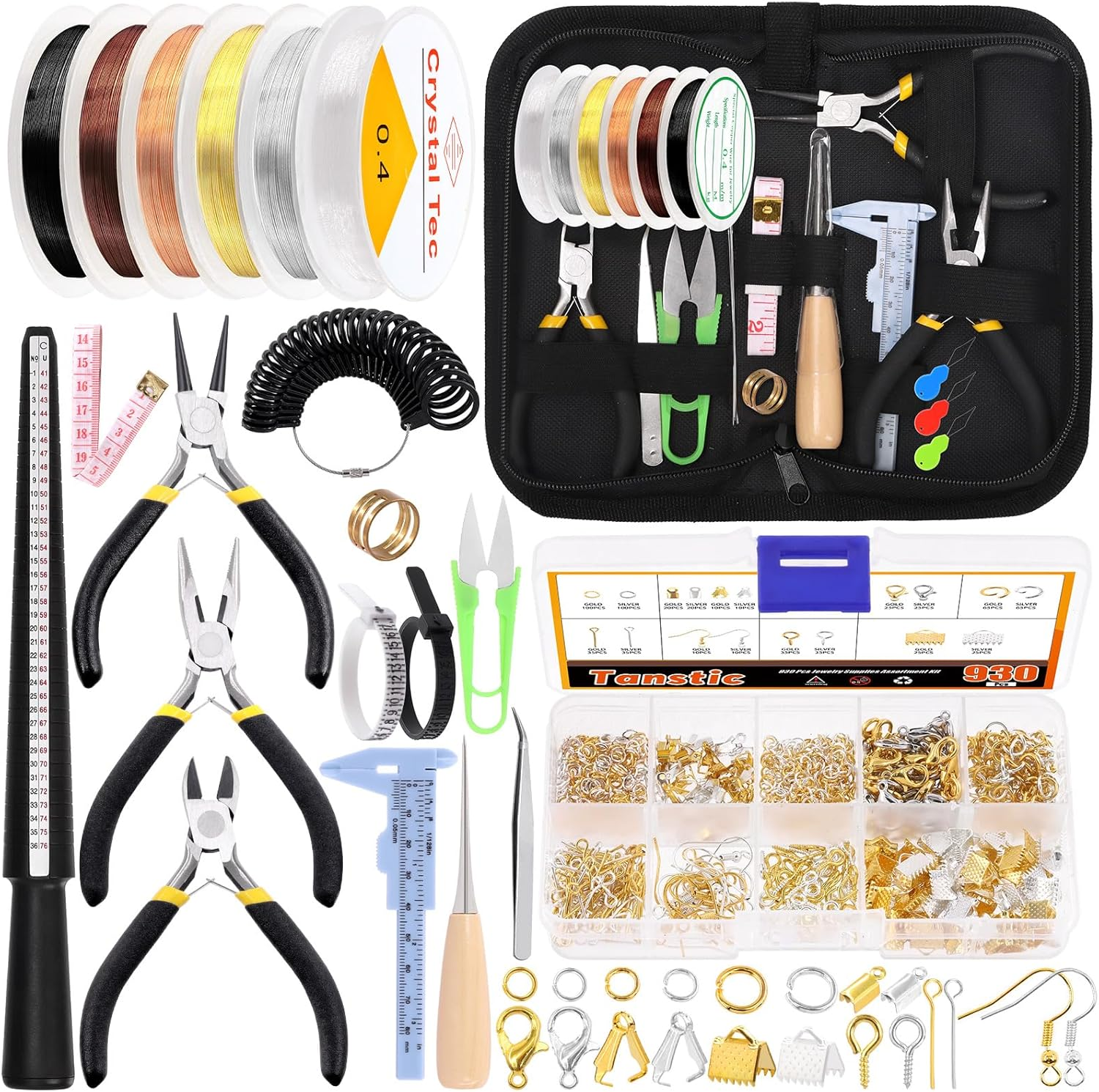 Tanstic 958Pcs Jewelry Making Supplies Kit, Jewelry Making Kit with Jewelry Making Tools, Jewelry Pliers, Wires, Jump Rings Findings and Storage Bag for Jewelry Repair and Beading image number 3