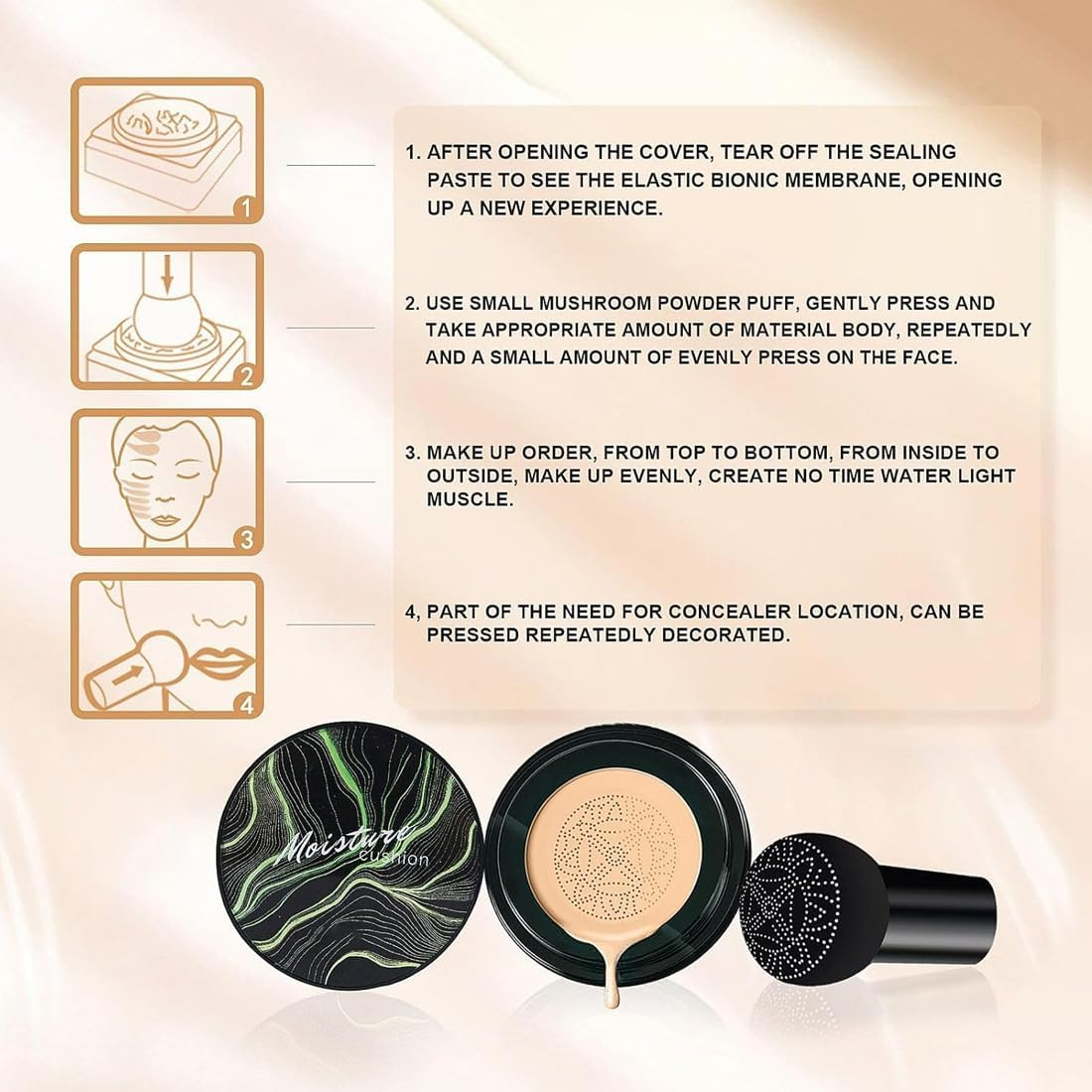 Mushroom Head Air Cushion CC Cream, Mushroom Head Air Cushion CC Cream, BB Cream Moisturising and Brightening Cushion Foundation Concealer Make up Beauty Cream (Nude Colour) image number 5